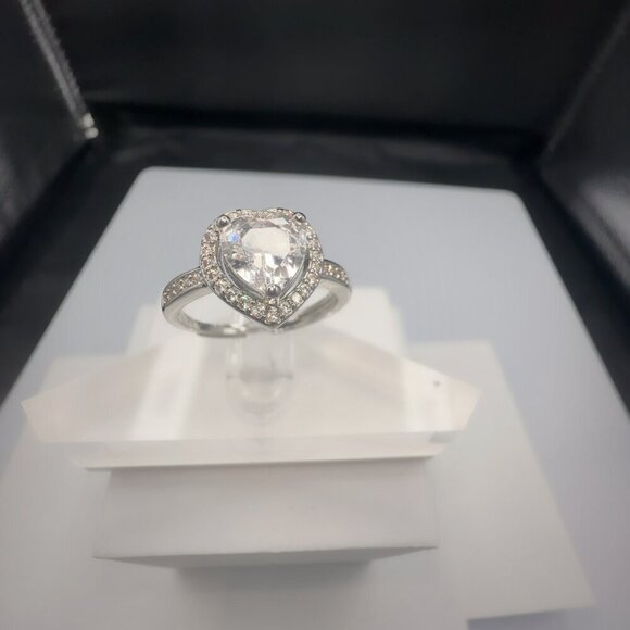 Silver Heart Cut Stone Ring with Pave - Picture 9 of 15